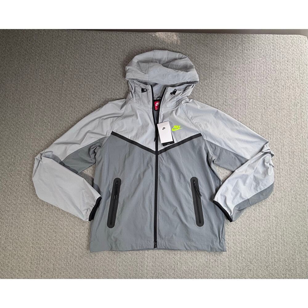 New Nike Men's Sz S Jacket w/ Hood Zip Up Loose Fit Gray Black Trim